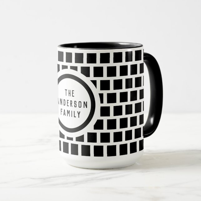 Caneca Padrão Geométrico Moderno Negro e Branco (Frente Esquerda)