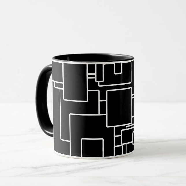 Caneca Padrão Geométrico Moderno Preto e Branco (Frente Esquerda)