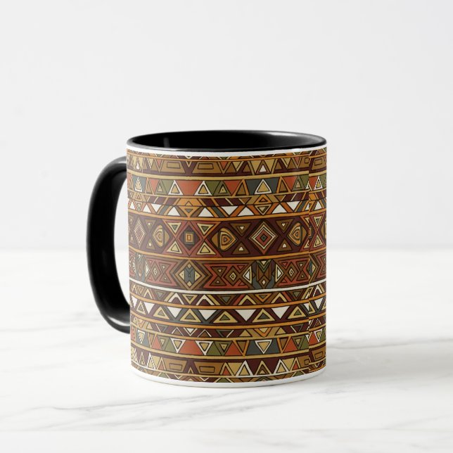 Caneca Padrão Geométrico Sem Olhos Terrestre Tribal (Frente Esquerda)