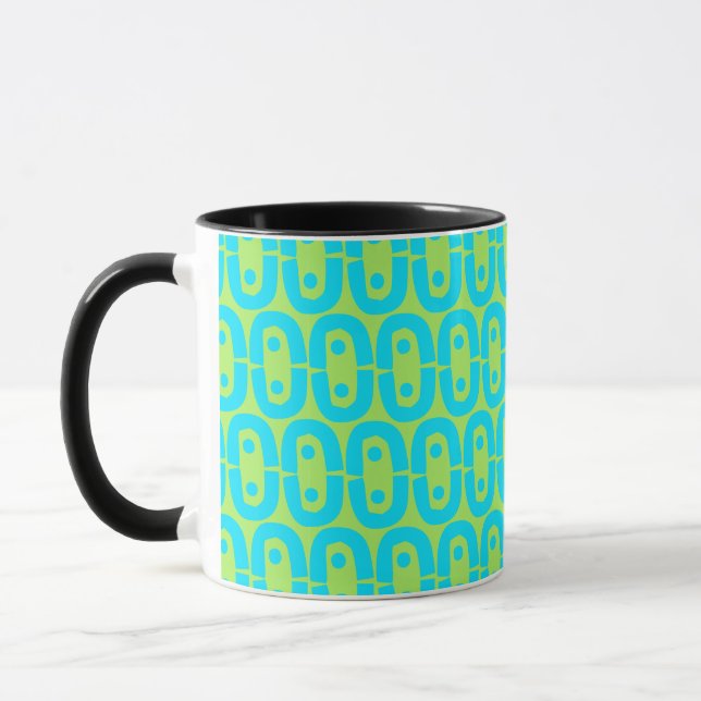 Caneca Padrão Geométrico Turquesa e Verde Lima (Esquerda)