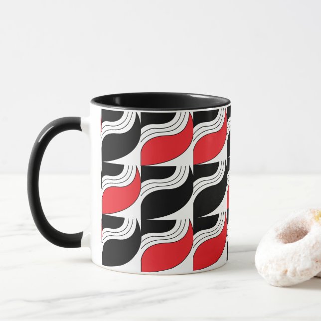 Caneca Padrão Geométrico Vermelho Negro (Com Donut)