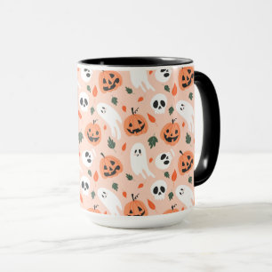 Caneca Padrão Ghost e Jack-O-Lanterna Bonito