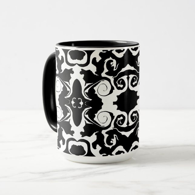 Caneca Padrão giratório em preto e branco (Frente Esquerda)
