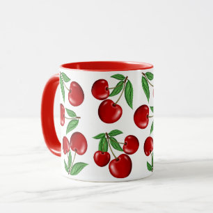 Caneca Padrão Gráfico de Cerejas Vermelhas por Toda Parte