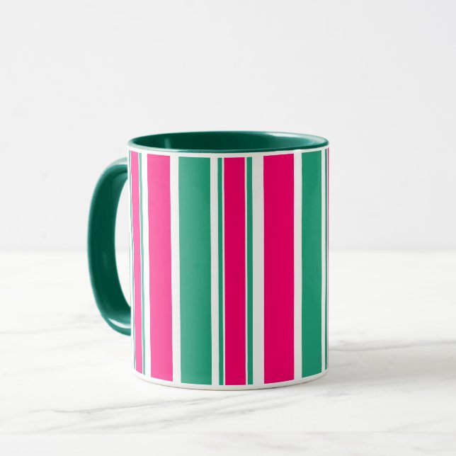 Caneca Padrão horizontal listrado vermelho-verde (Frente Esquerda)