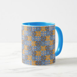 Caneca Padrão italiano azul e marrom elegante