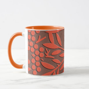 Caneca Padrão japonês de folhas e bagas vermelhas