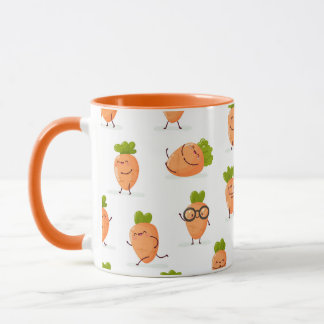 Caneca Padrão Kawaii de cenouras divertidas
