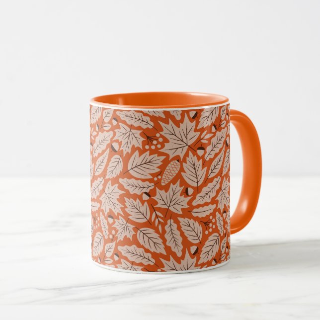 Caneca Padrão Laranja Fall Folhas & Acorns (Frente Esquerda)