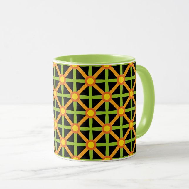 Caneca Padrão Laranja Verde e Amarelo Retroinspirado (Frente Esquerda)