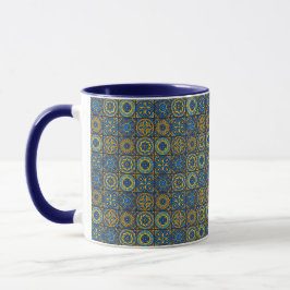 Caneca Padrão marroquino azul e branco elegante