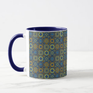 Caneca Padrão marroquino azul e branco elegante