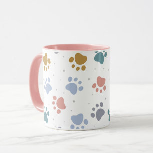 Caneca Padrão Minimalista de Impressões de Patas Pastel