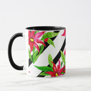 Caneca Padrão Moderno de Natal da Poinsettia Vermelha Wat