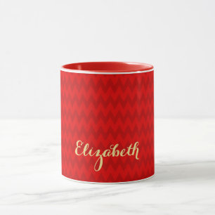 Caneca Padrão Moderno - Faux Dourado Nome Vermelho de Na