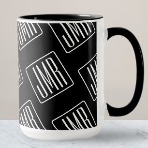 Caneca Padrão Monograma Moderno Preto & Branco