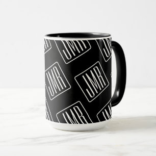 Caneca Padrão Monograma Moderno   Preto & Branco