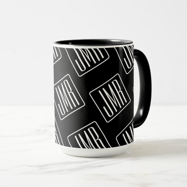 Caneca Padrão Monograma Moderno | Preto & Branco (Frente Esquerda)