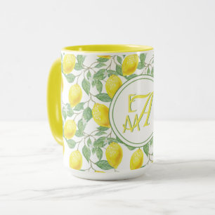 Caneca Padrão Monogramado de Árvore de Limão Decoração Am