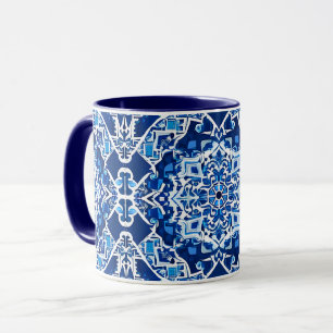 Caneca Padrão mosaico em Indigo e Cobalto Azul