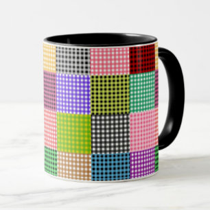Caneca Padrão Multicolor de Xadrez de Patchwork Gingham