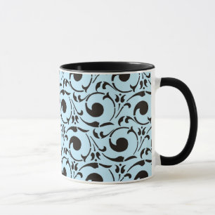 Caneca Padrão na moda Damask Blue Black Swirls