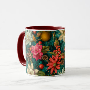 Caneca Padrão Natalino de Citrino Festivo e Floral de Inv