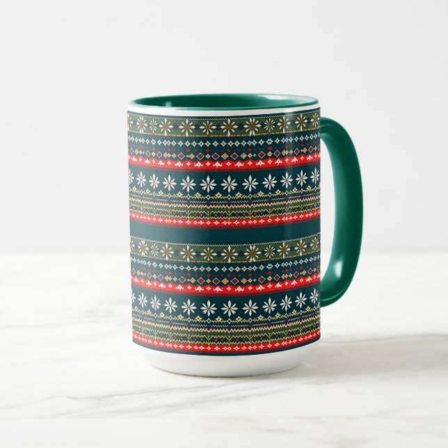 Caneca padrão natalino nórdico (Frente Esquerda)