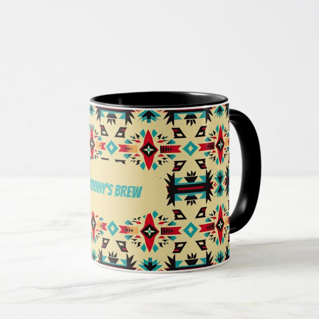 Caneca Padrão nativo americano e editável (Frente Esquerda)