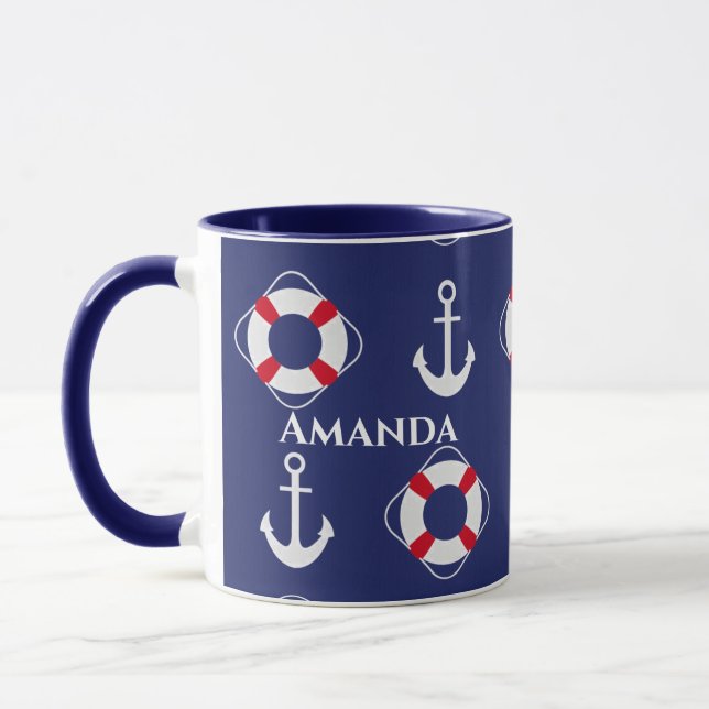 Caneca Padrão Náutico das Cavernas e Âncoras da Vida (Esquerda)