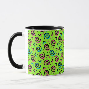 Caneca Padrão Neon Green Doodle do anos 80/90