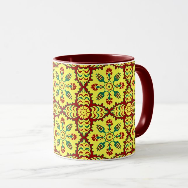 Caneca Padrão otomano da tulipa turca em vermelho e amare (Frente Esquerda)