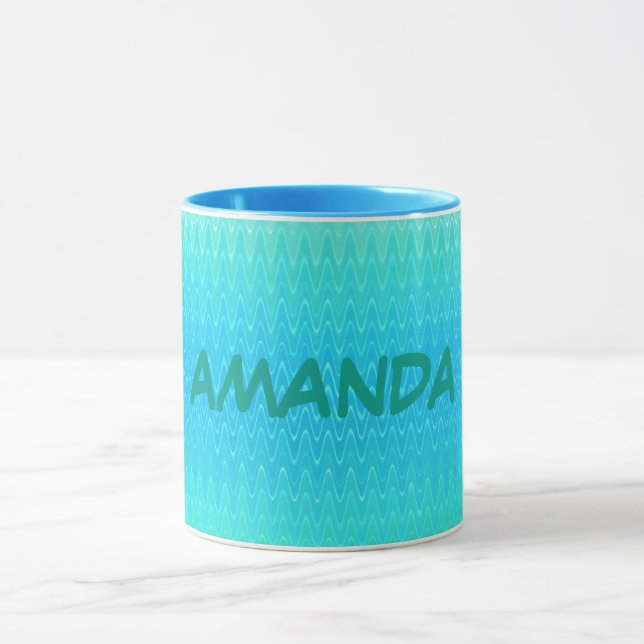 Caneca Padrão Personalizado de Abstrato Verde Azul Turque (Centro)