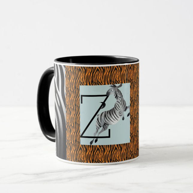 Caneca Padrão Personalizado Monograma de Zebra Laranja-Fa (Frente Esquerda)