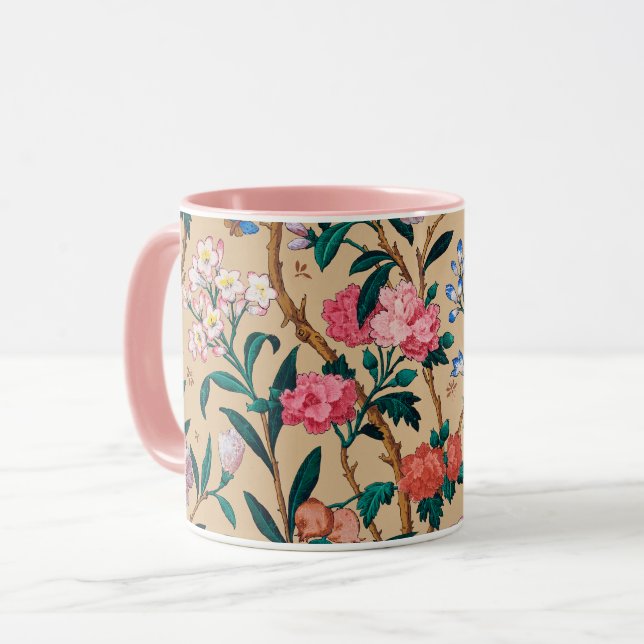 Caneca Padrão popular - pássaros, borboletas, abelhas... (Frente Esquerda)