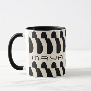 Caneca Padrão preto branco grande do oblongo Abstrato