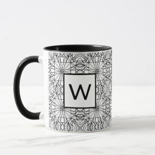 Caneca Padrão preto e branco com monograma (2 lados)