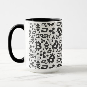 Caneca Padrão Preto e Branco da Cryptocurrency