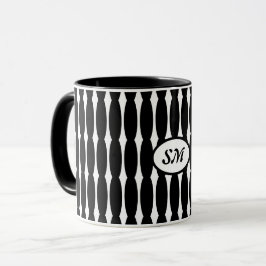 Caneca Padrão preto e branco, suas iniciais ou monograma