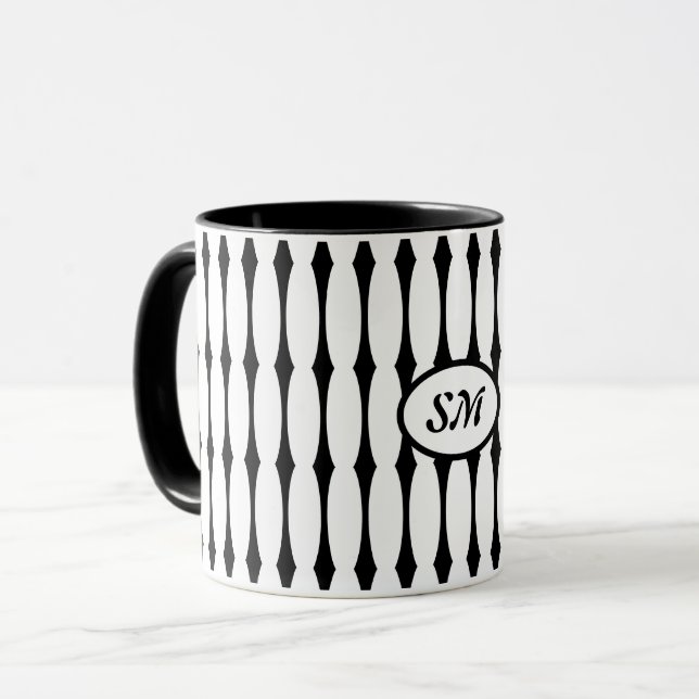 Caneca Padrão preto e branco, suas iniciais ou monograma (Frente Esquerda)