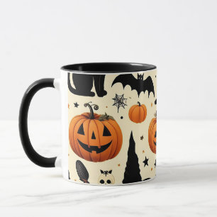 Caneca Padrão Preto e Pumpkin do Halloween