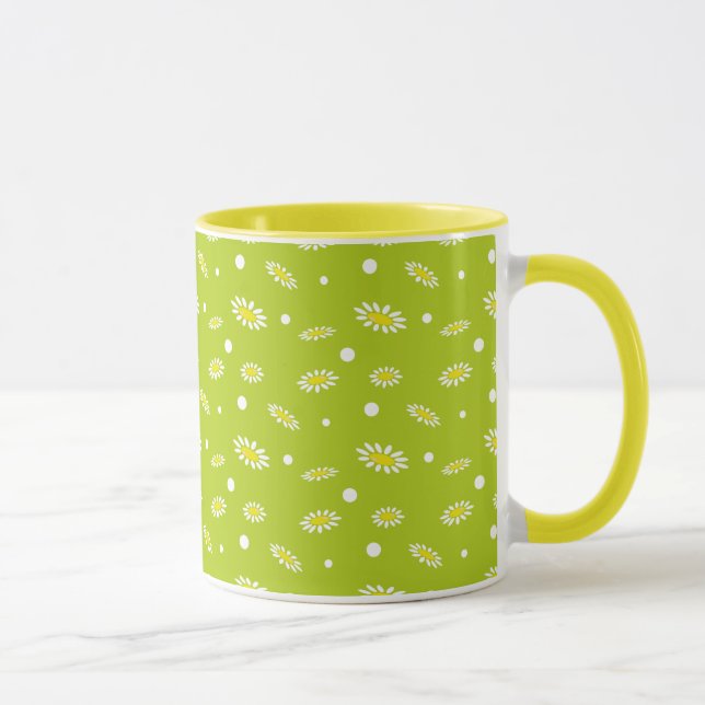 Caneca Padrão Retro de Primavera com Bolinhas em Verde Li (Direita)