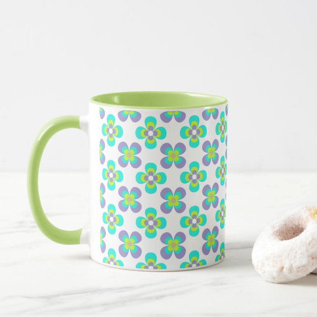 Caneca Padrão retro-floral Lilac e Verde (Com Donut)