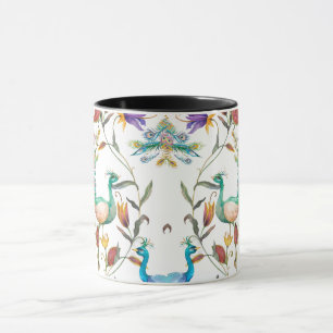Caneca Padrão sem costura com pavão e flores