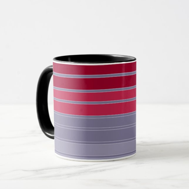 Caneca Padrão simples de vermelho e cinza riscado (Frente Esquerda)