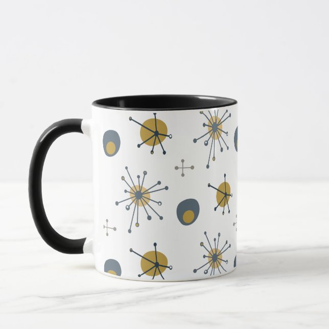 Caneca Padrão Starburst Atomic MCM Azul Marinho, Mostarda (Esquerda)