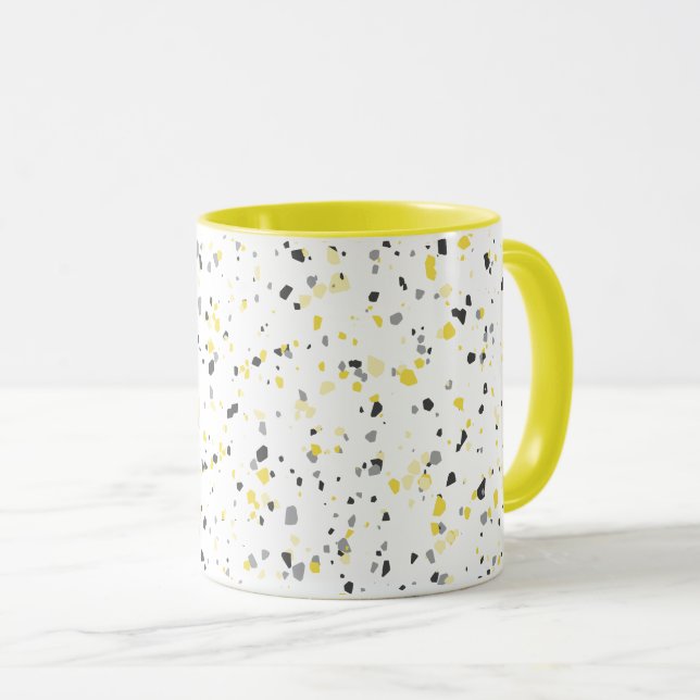 Caneca Padrão Terrazzo das Cinzas amarelas geométricas mo (Frente Esquerda)