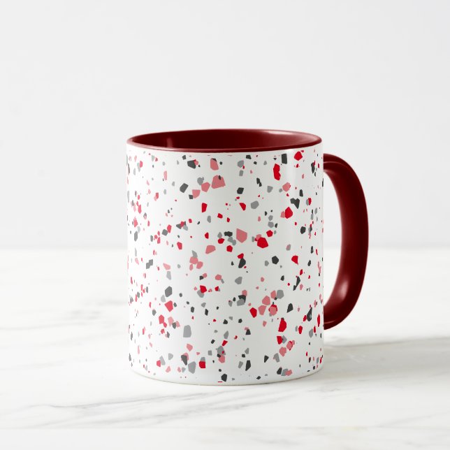 Caneca Padrão Terrazzo das Cinzas Vermelhas Geométricas (Frente Esquerda)