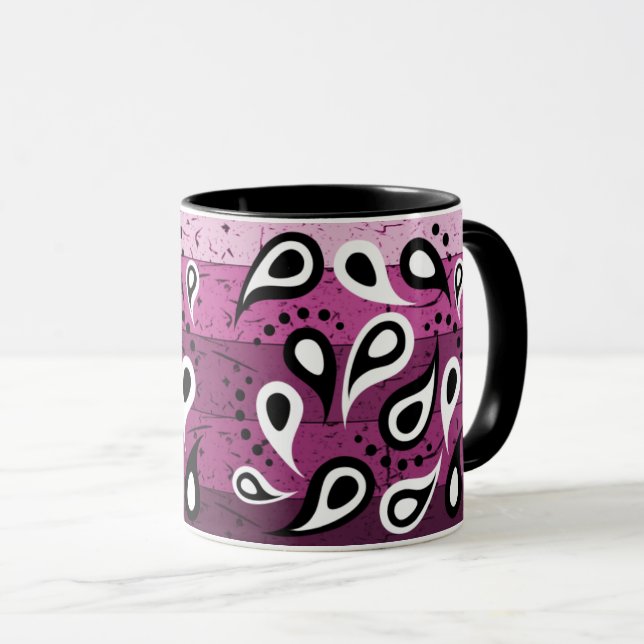 Caneca Padrão Têxtil Ornamental, Rosa Paisley (Frente Esquerda)