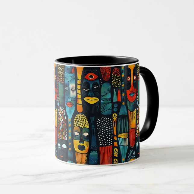Caneca Padrão tribal africano com ídolos. (Frente Esquerda)